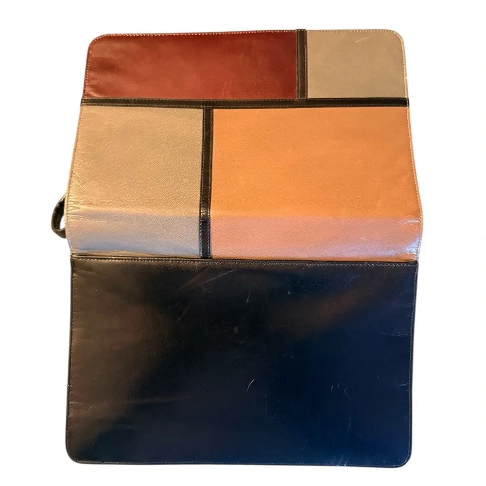 Vintage Robert Ferenc Color Block Black Neutral Leather Clutch Crossbody Purse